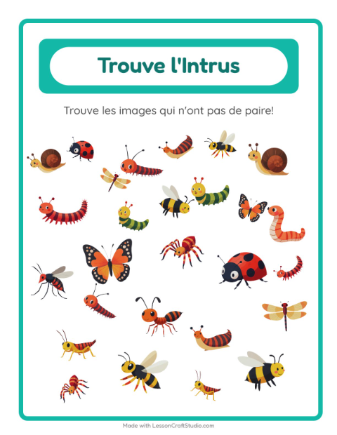 Aperçu de la fiche Trouve Les Objets avec Insectes et bestioles pour École maternelle (grande section, 5-7 ans)