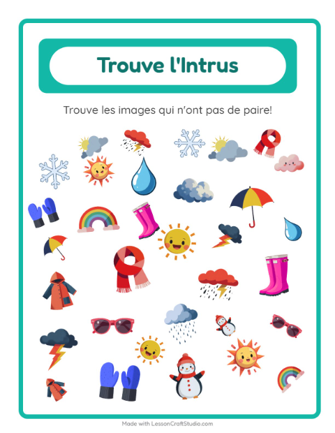 Aperçu de la fiche Trouve Les Objets avec Météo pour École maternelle (grande section, 5-7 ans)