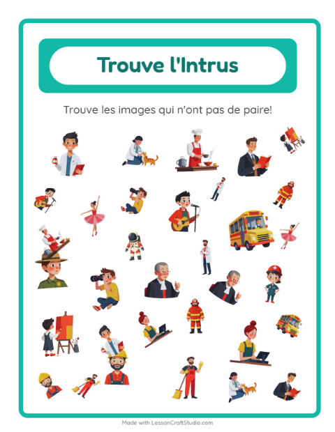 Aperçu de la fiche Trouve Les Objets avec Métiers pour École maternelle (grande section, 5-7 ans)
