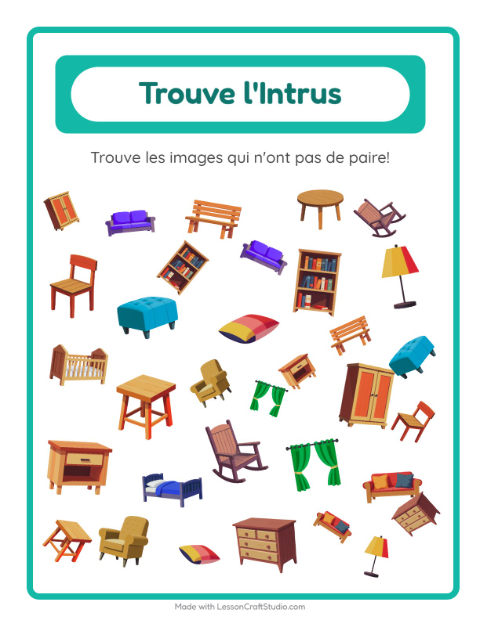 Aperçu de la fiche Trouve Les Objets avec Meubles pour École maternelle (grande section, 5-7 ans)