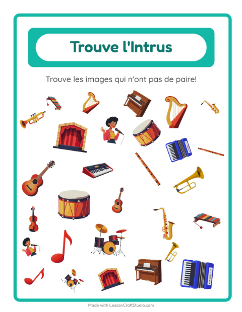 Aperçu de la fiche Trouve Les Objets avec Musique pour École maternelle (grande section, 5-7 ans)