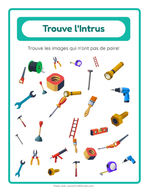 Aperçu de la fiche Trouve Les Objets avec Outils pour École maternelle (grande section, 5-7 ans)