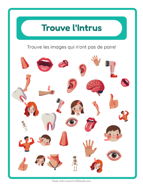 Aperçu de la fiche Trouve Les Objets avec Parties du corps pour École maternelle (grande section, 5-7 ans)