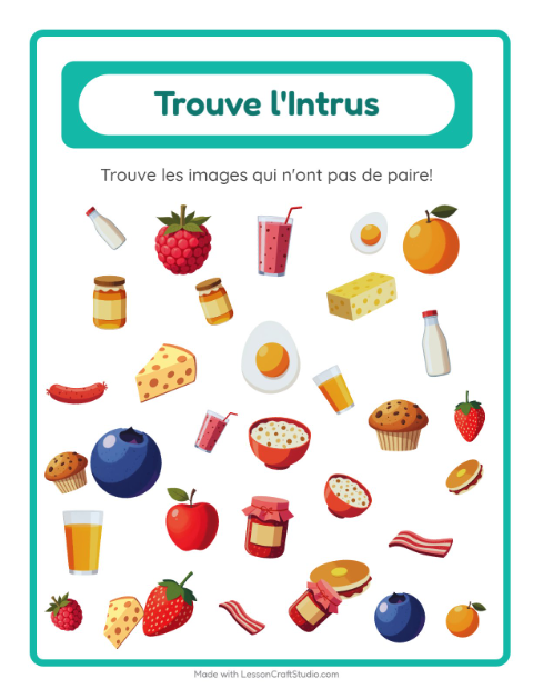 Aperçu de la fiche Trouve Les Objets avec Petit-déjeuner pour École maternelle (grande section, 5-7 ans)