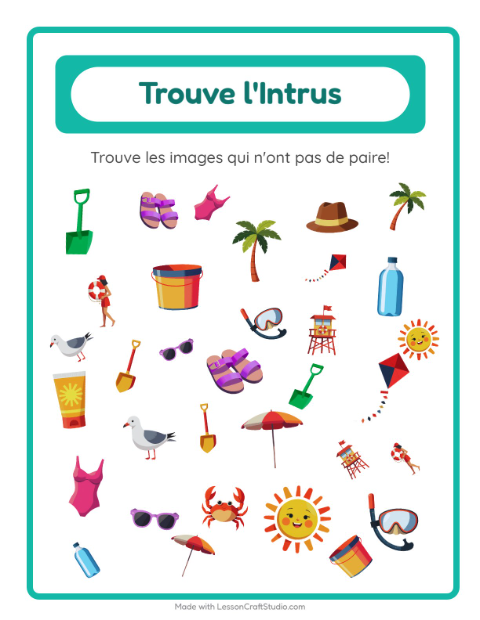 Aperçu de la fiche Trouve Les Objets avec Plage pour École maternelle (grande section, 5-7 ans)