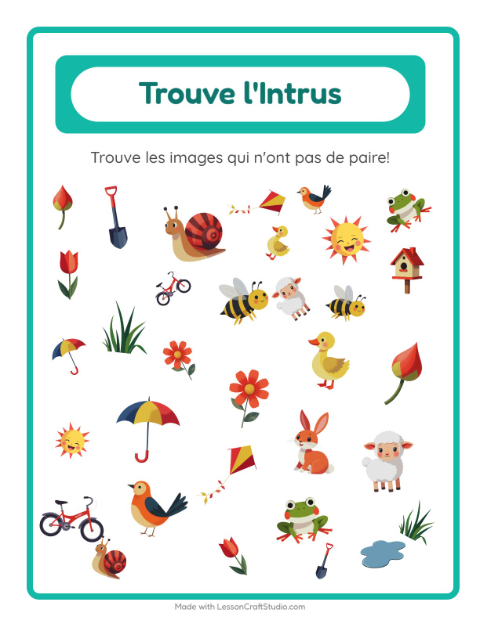 Aperçu de la fiche Trouve Les Objets avec Printemps pour École maternelle (grande section, 5-7 ans)