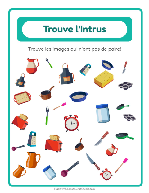 Aperçu de la fiche Trouve Les Objets avec Ustensiles de cuisine pour École maternelle (grande section, 5-7 ans)