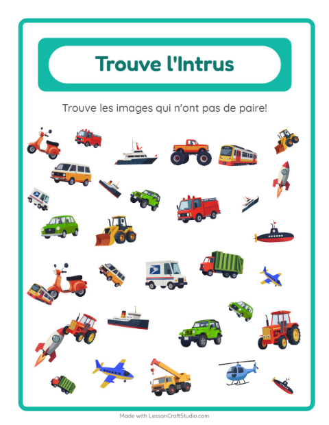 Aperçu de la fiche Trouve Les Objets avec Véhicules pour École maternelle (grande section, 5-7 ans)