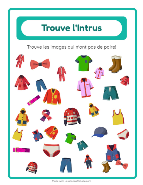 Aperçu de la fiche Trouve Les Objets avec Vêtements pour École maternelle (grande section, 5-7 ans)