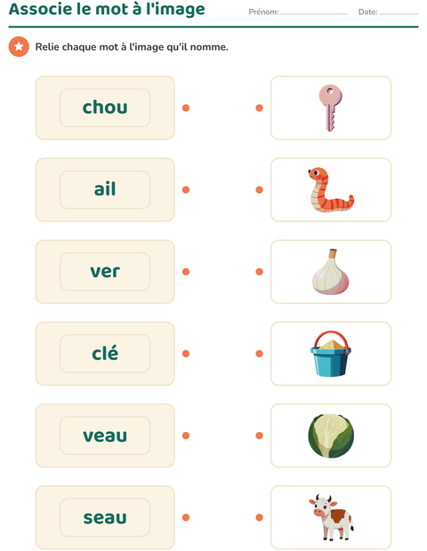 Aperçu de la fiche Vocabulaire en images pour École maternelle (grande section, 5-7 ans)
