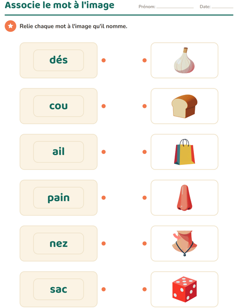 Aperçu de la fiche Vocabulaire en images pour École maternelle (grande section, 5-7 ans)