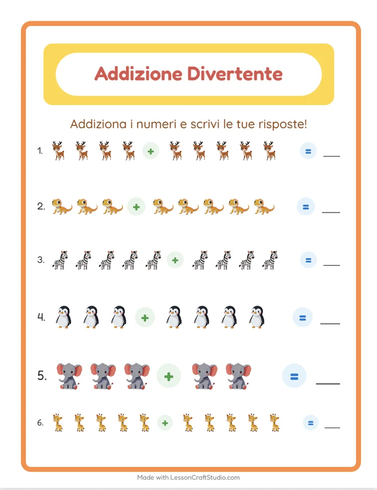 Una scheda interattiva di addizioni in gioco nel browser, con caselle da compilare