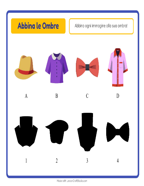 Anteprima della scheda di Abbina Le Ombre con Abbigliamento per Scuola dell'infanzia (5-7 anni)