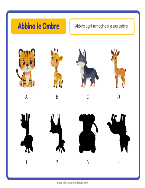 Anteprima della scheda di Abbina Le Ombre con Animali per Scuola dell'infanzia (5-7 anni)