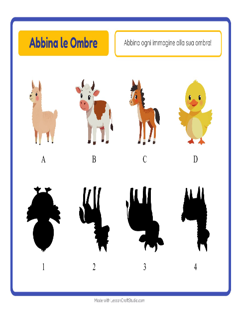 Anteprima della scheda di Abbina Le Ombre con Animali della fattoria per Scuola dell'infanzia (5-7 anni)