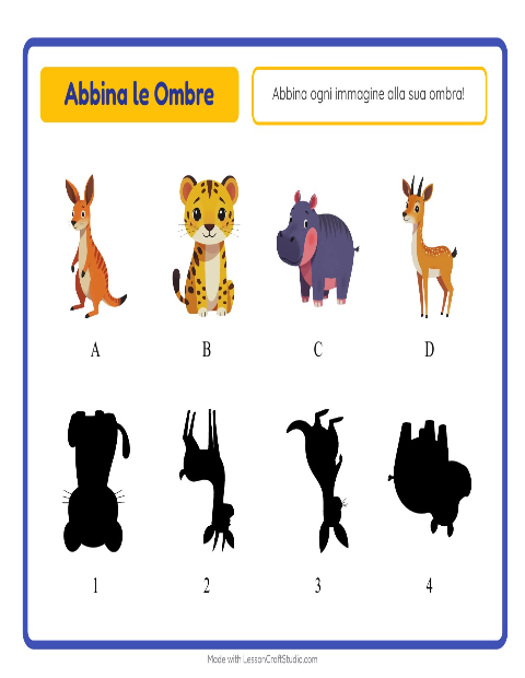 Anteprima della scheda di Abbina Le Ombre con Animali dello zoo per Scuola dell'infanzia (5-7 anni)
