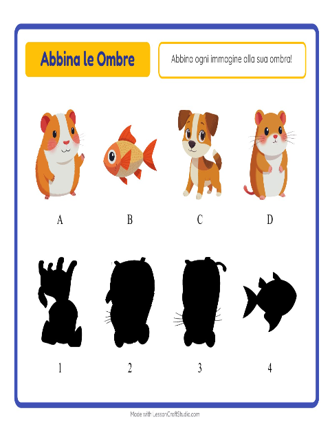 Anteprima della scheda di Abbina Le Ombre con Animali domestici per Scuola dell'infanzia (5-7 anni)
