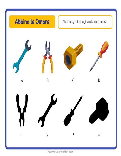 Anteprima della scheda di Abbina Le Ombre con Attrezzi per Scuola dell'infanzia (5-7 anni)