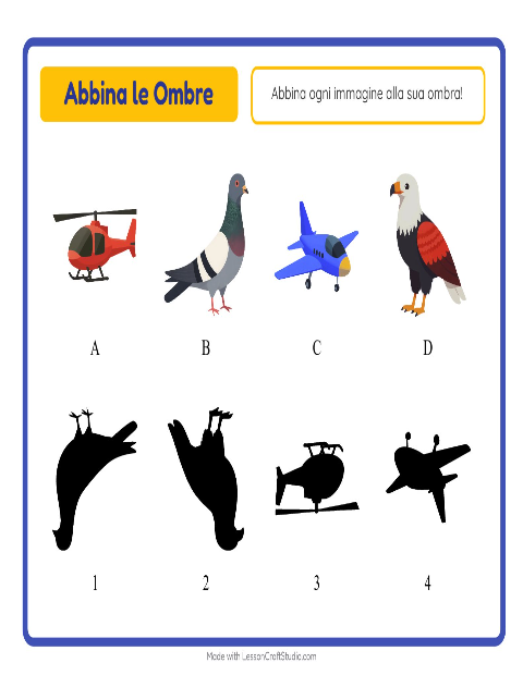 Anteprima della scheda di Abbina Le Ombre con Cose che volano per Scuola dell'infanzia (5-7 anni)