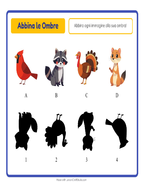 Anteprima della scheda di Abbina Le Ombre con Creature della foresta per Scuola dell'infanzia (5-7 anni)