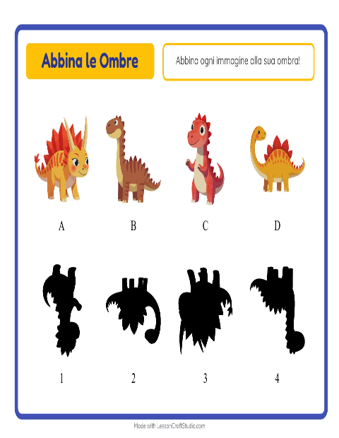 Anteprima della scheda di Abbina Le Ombre con Dinosauri per Scuola dell'infanzia (5-7 anni)