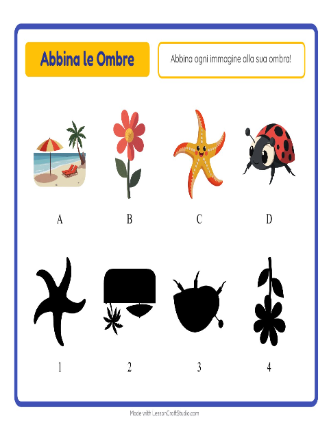 Anteprima della scheda di Abbina Le Ombre con Estate per Scuola dell'infanzia (5-7 anni)