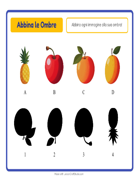 Anteprima della scheda di Abbina Le Ombre con Frutta per Scuola dell'infanzia (5-7 anni)