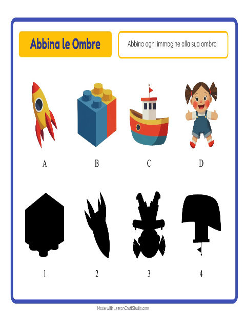 Anteprima della scheda di Abbina Le Ombre con Giocattoli per Scuola dell'infanzia (5-7 anni)