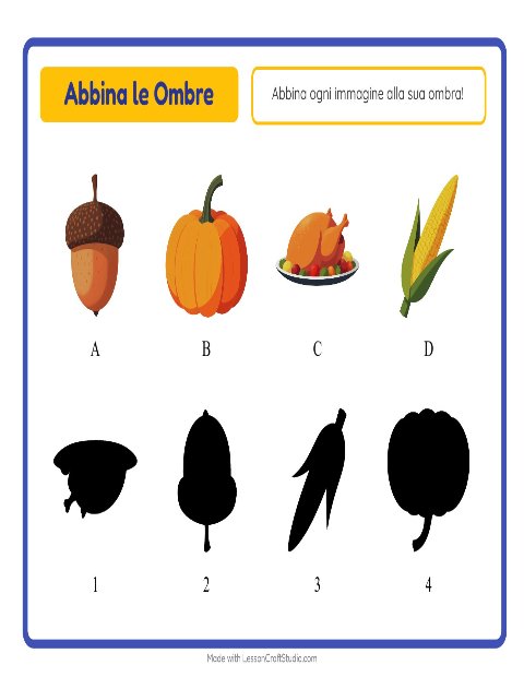 Anteprima della scheda di Abbina Le Ombre con Giorno del Ringraziamento per Scuola dell'infanzia (5-7 anni)