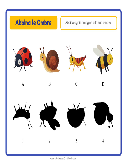 Anteprima della scheda di Abbina Le Ombre con Insetti e scarafaggi per Scuola dell'infanzia (5-7 anni)