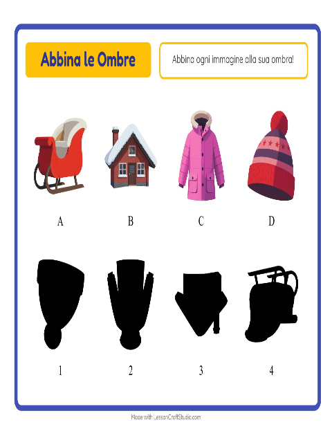 Anteprima della scheda di Abbina Le Ombre con Inverno per Scuola dell'infanzia (5-7 anni)