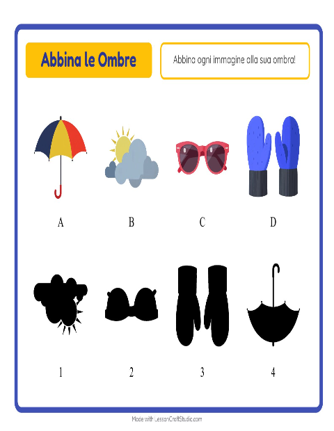 Anteprima della scheda di Abbina Le Ombre con Meteo per Scuola dell'infanzia (5-7 anni)