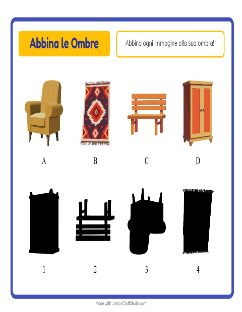 Anteprima della scheda di Abbina Le Ombre con Mobili per Scuola dell'infanzia (5-7 anni)