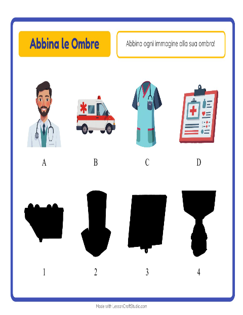 Anteprima della scheda di Abbina Le Ombre con Ospedale per Scuola dell'infanzia (5-7 anni)