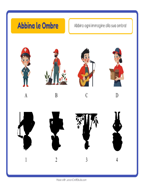 Anteprima della scheda di Abbina Le Ombre con Professioni per Scuola dell'infanzia (5-7 anni)