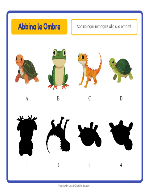 Anteprima della scheda di Abbina Le Ombre con Rettili e anfibi per Scuola dell'infanzia (5-7 anni)