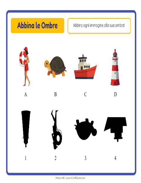 Anteprima della scheda di Abbina Le Ombre con Spiaggia per Scuola dell'infanzia (5-7 anni)