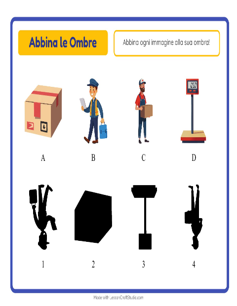 Anteprima della scheda di Abbina Le Ombre con Ufficio postale per Scuola dell'infanzia (5-7 anni)