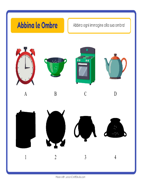 Anteprima della scheda di Abbina Le Ombre con Utensili da cucina per Scuola dell'infanzia (5-7 anni)