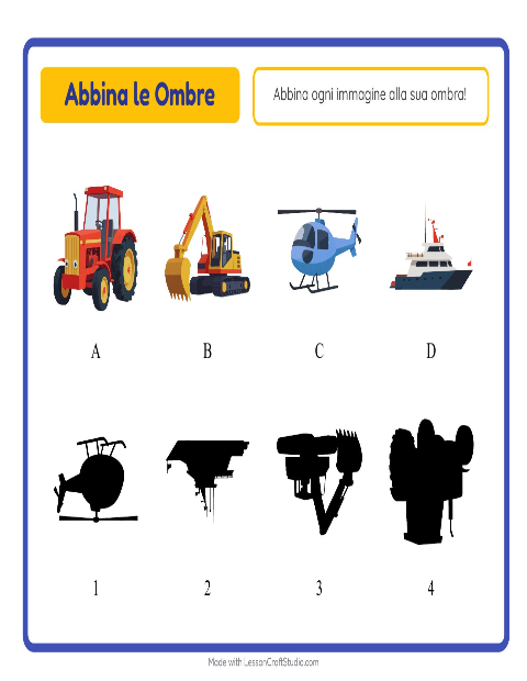 Anteprima della scheda di Abbina Le Ombre con Veicoli per Scuola dell'infanzia (5-7 anni)