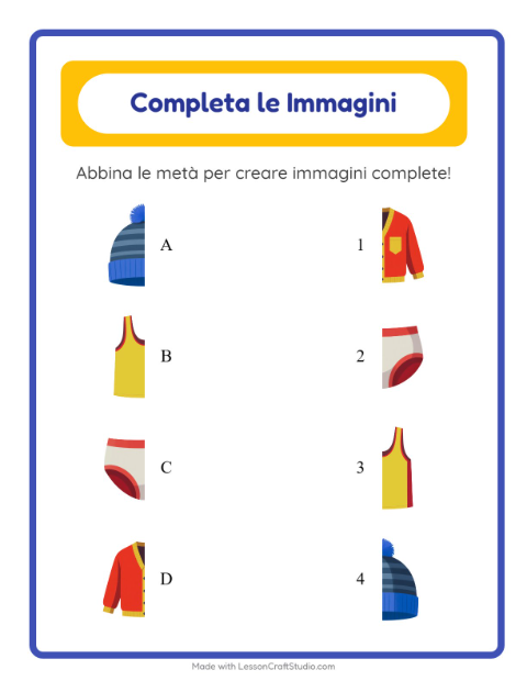 Anteprima della scheda di Abbina Le Ombre con Abbigliamento per Scuola dell'infanzia (5-7 anni)