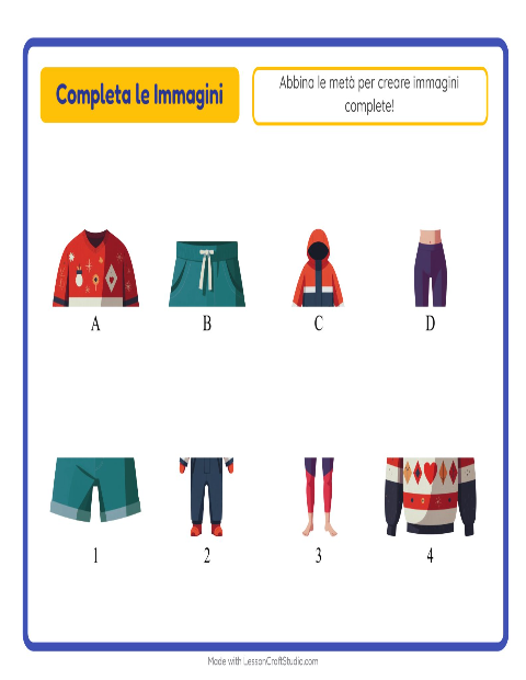Anteprima della scheda di Abbina Le Ombre con Abbigliamento per Scuola dell'infanzia (5-7 anni)