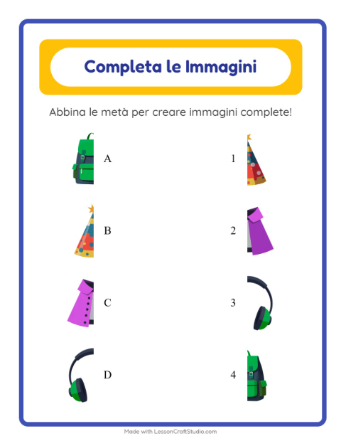 Anteprima della scheda di Abbina Le Ombre con Accessori per Scuola dell'infanzia (5-7 anni)