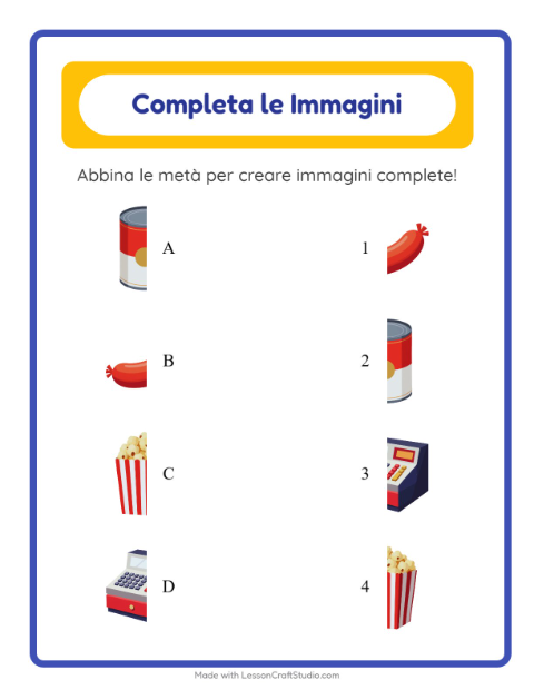 Anteprima della scheda di Abbina Le Ombre con Al supermercato per Scuola dell'infanzia (5-7 anni)