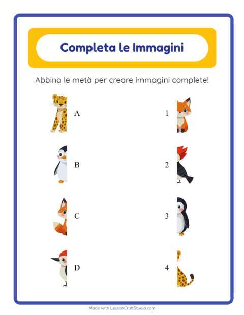 Anteprima della scheda di Abbina Le Ombre con Animali per Scuola dell'infanzia (5-7 anni)