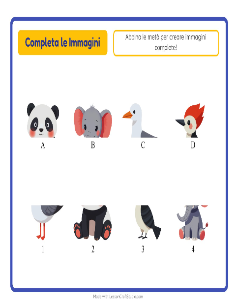 Anteprima della scheda di Abbina Le Ombre con Animali per Scuola dell'infanzia (5-7 anni)
