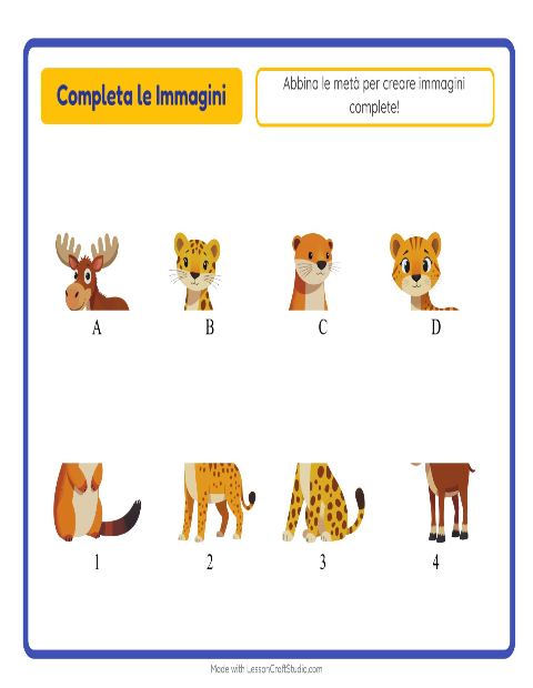 Anteprima della scheda di Abbina Le Ombre con Animali dello zoo per Scuola dell'infanzia (5-7 anni)