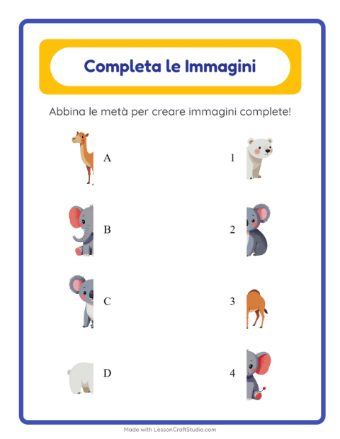 Anteprima della scheda di Abbina Le Ombre con Animali dello zoo per Scuola dell'infanzia (5-7 anni)
