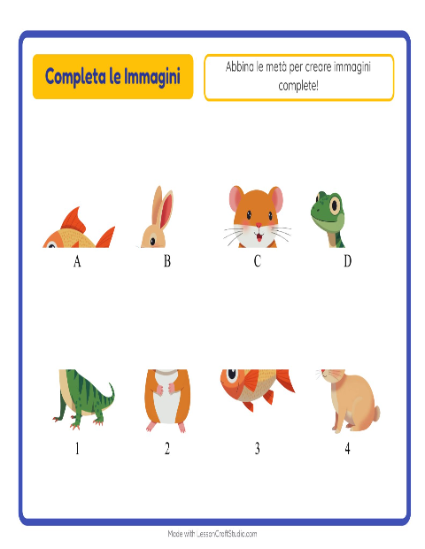 Anteprima della scheda di Abbina Le Ombre con Animali domestici per Scuola dell'infanzia (5-7 anni)