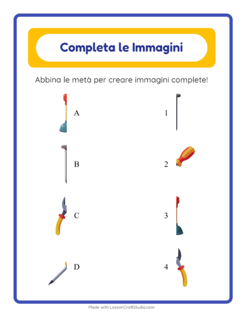 Anteprima della scheda di Abbina Le Ombre con Attrezzi per Scuola dell'infanzia (5-7 anni)